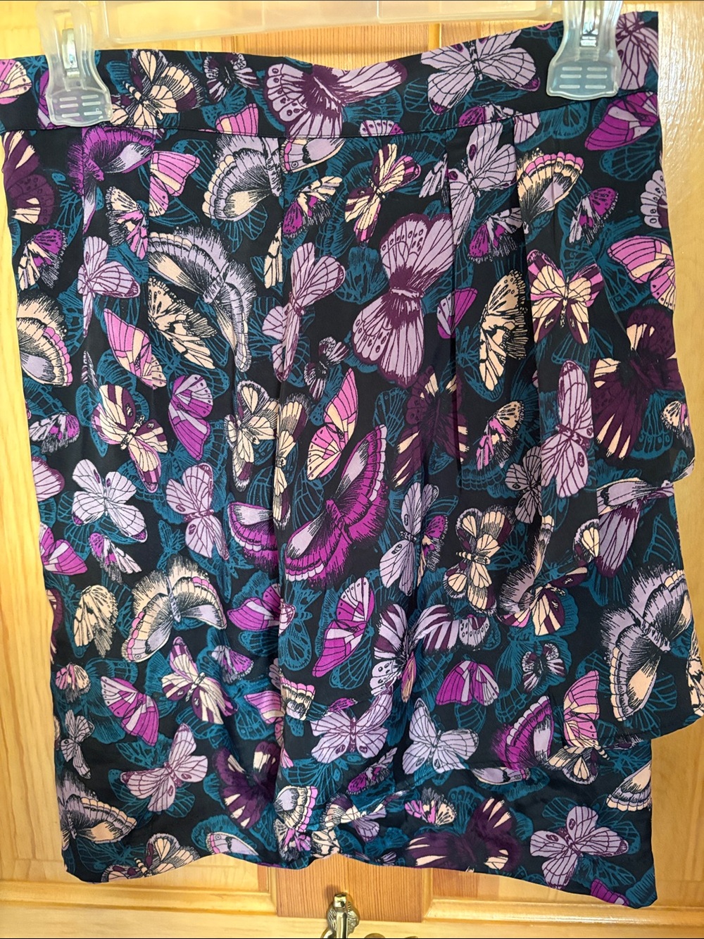 H&M Black Mini Skirt with Purple, Teal and Cream Butterfly Print
